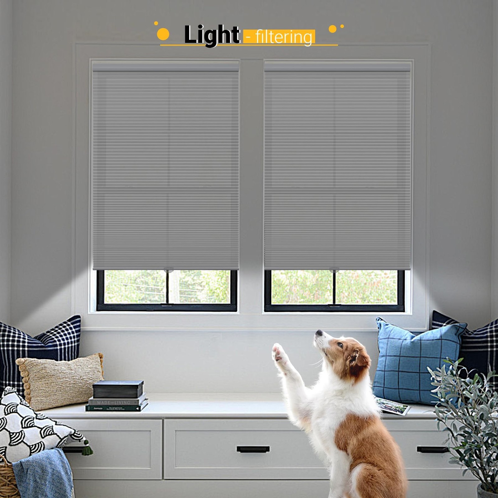 Cordless Light Filtering Cellular Shade, 33″ Wide x 38″ Long, White(Light Fil…