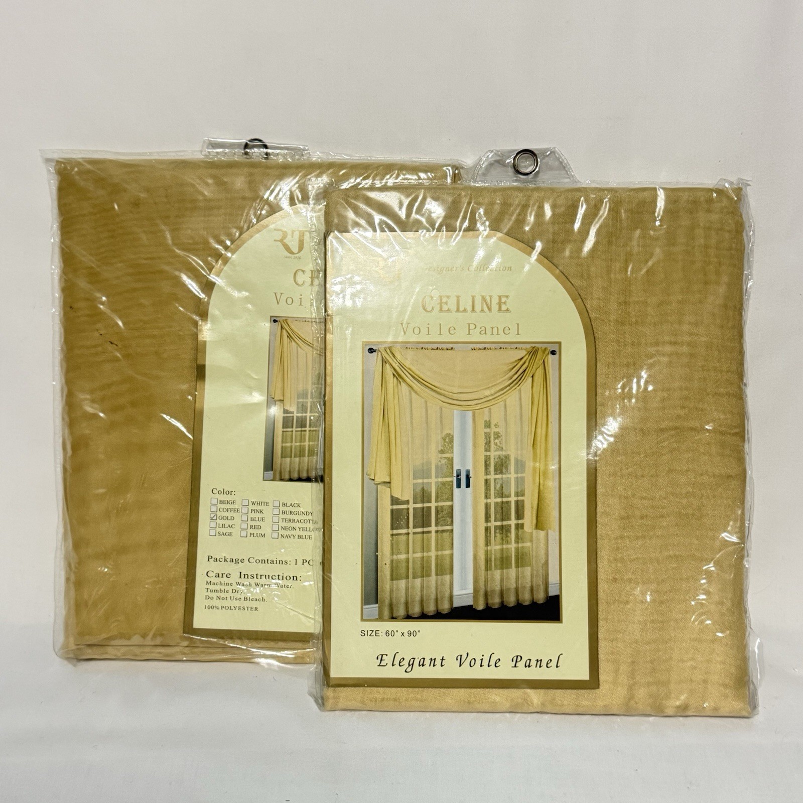 RT Designers Elegant Celine Voile Curtain Gold Panel Set of 2 Size 60″x90″