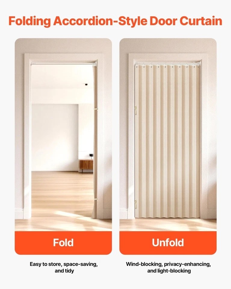 Accordion Door, 47 x 78 inch, Blackout Fabric Folding Magnetic Door Curtain, wit
