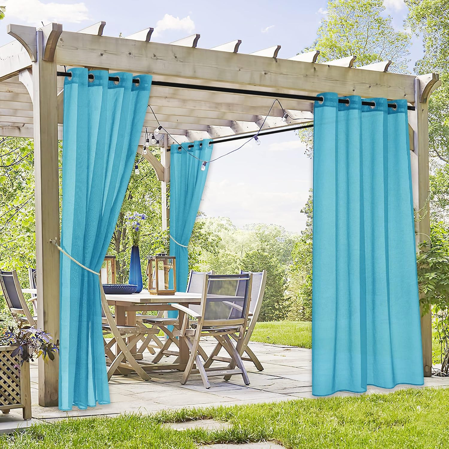Waterproof Outdoor Curtains – Linen like Translucent Breathable Sheer Curtains,