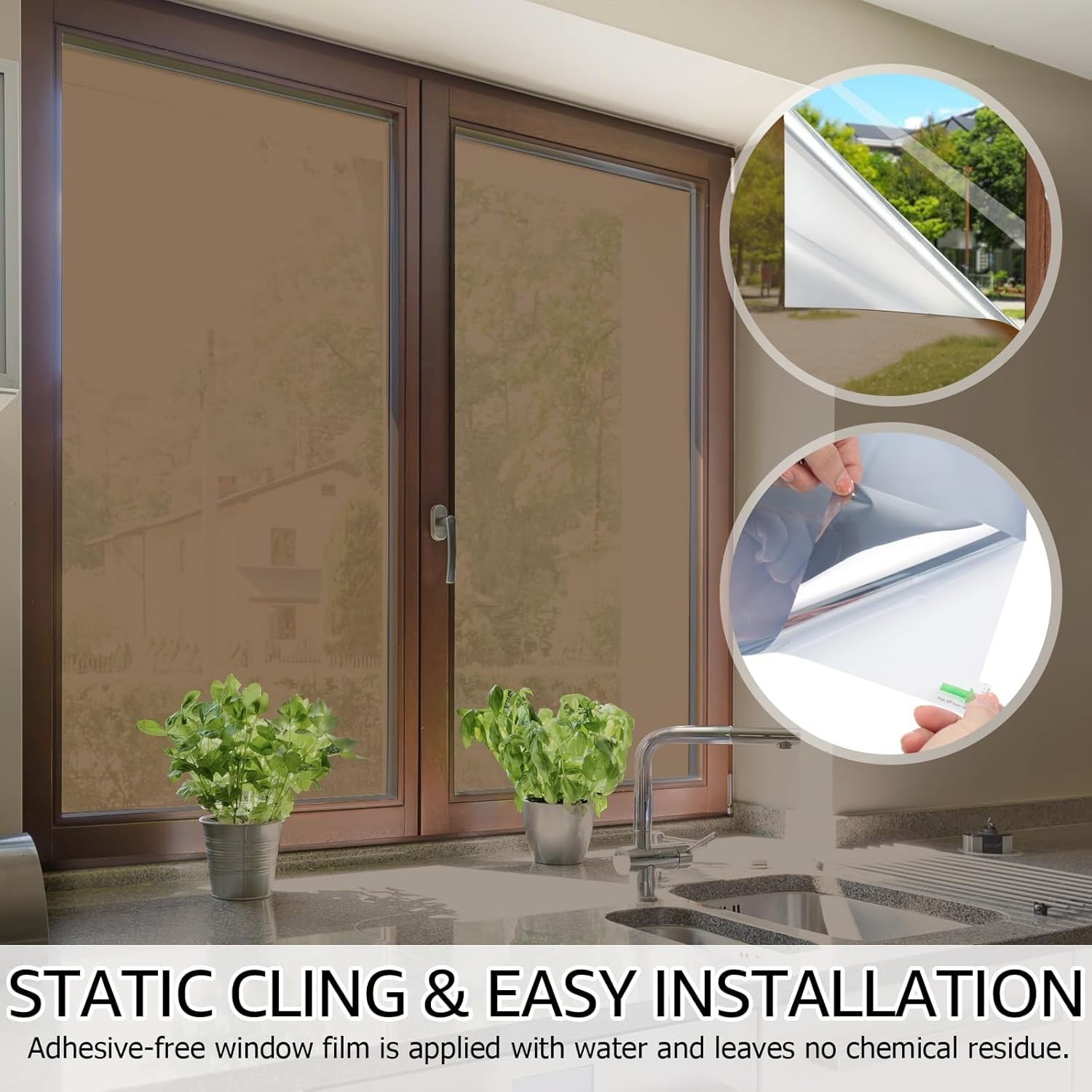 HIDBEA One Way Window Film Non-Adhesive 35.4 x 78.7 Inch Brown