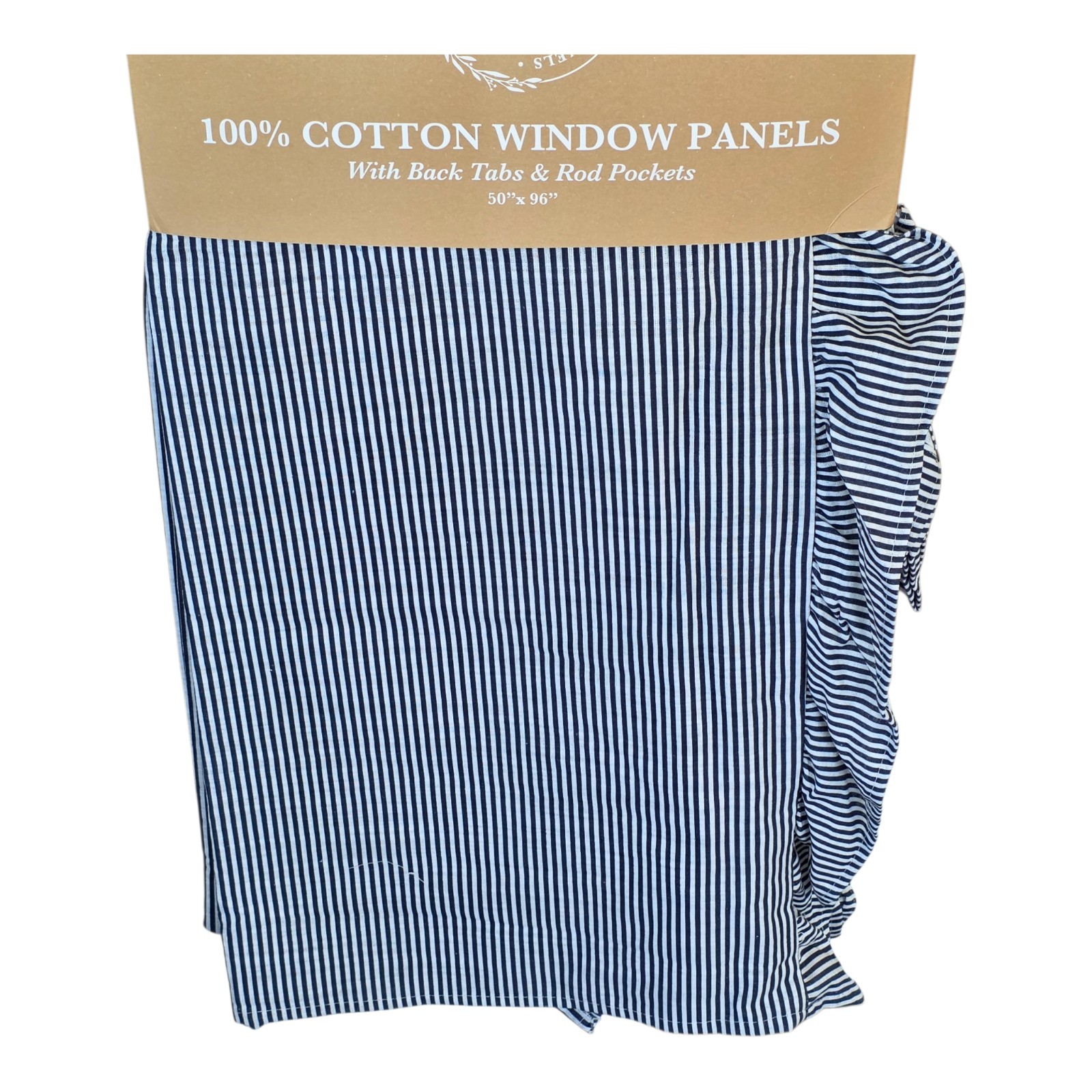 Moss & Willow Set 4 Ruffle Stripe Curtains 50×96 Navy Farmhouse Drapes