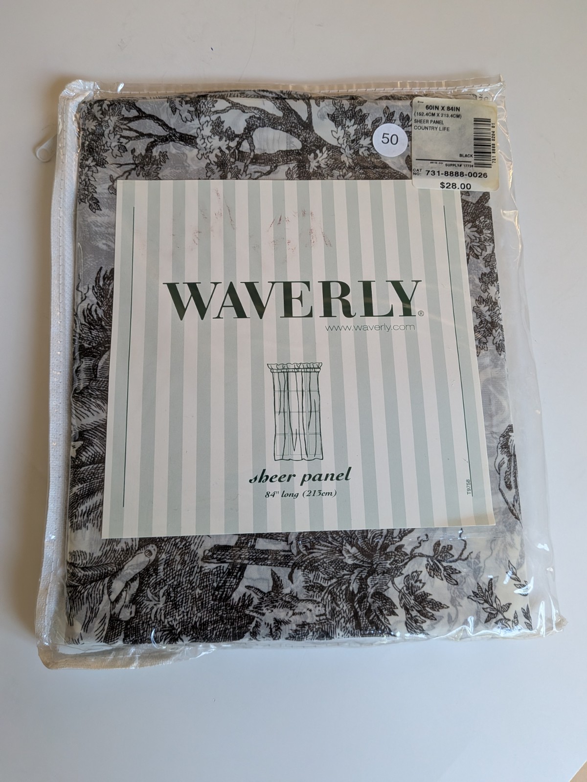Waverly Sheer Drapery Panel French Toile Country Life Black 60″ x 84″