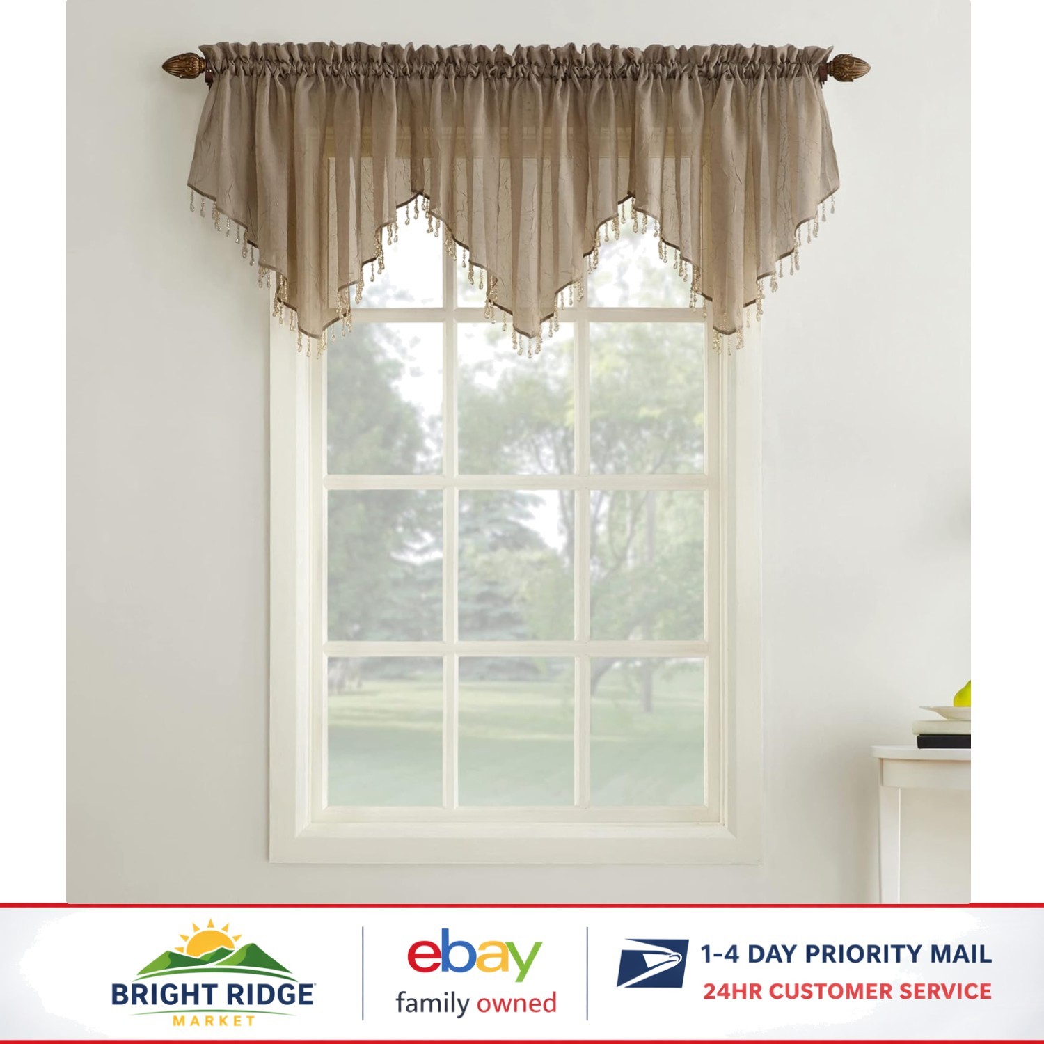 Lightweight Polyester Rod Pocket Curtains with Beaded Detail for Living Room