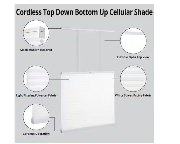 Snow Drift Top Down Bottom Up Cordless Light Filtering ( SELECT YOUR OWN SIZE )