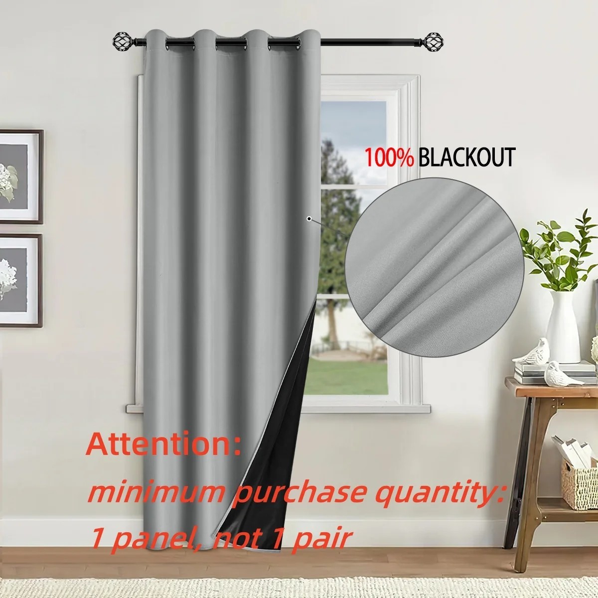 100% Blackout Curtain Panel Thermal Insulated Grommet Drapery for Bedroom 1PC