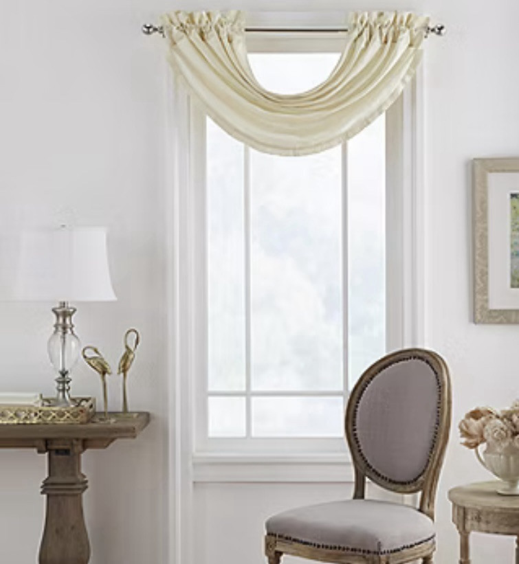 ELERENE VERSAILLES FAUX SILK WATERFALL VALANCE IVORY 52x 36 NEW