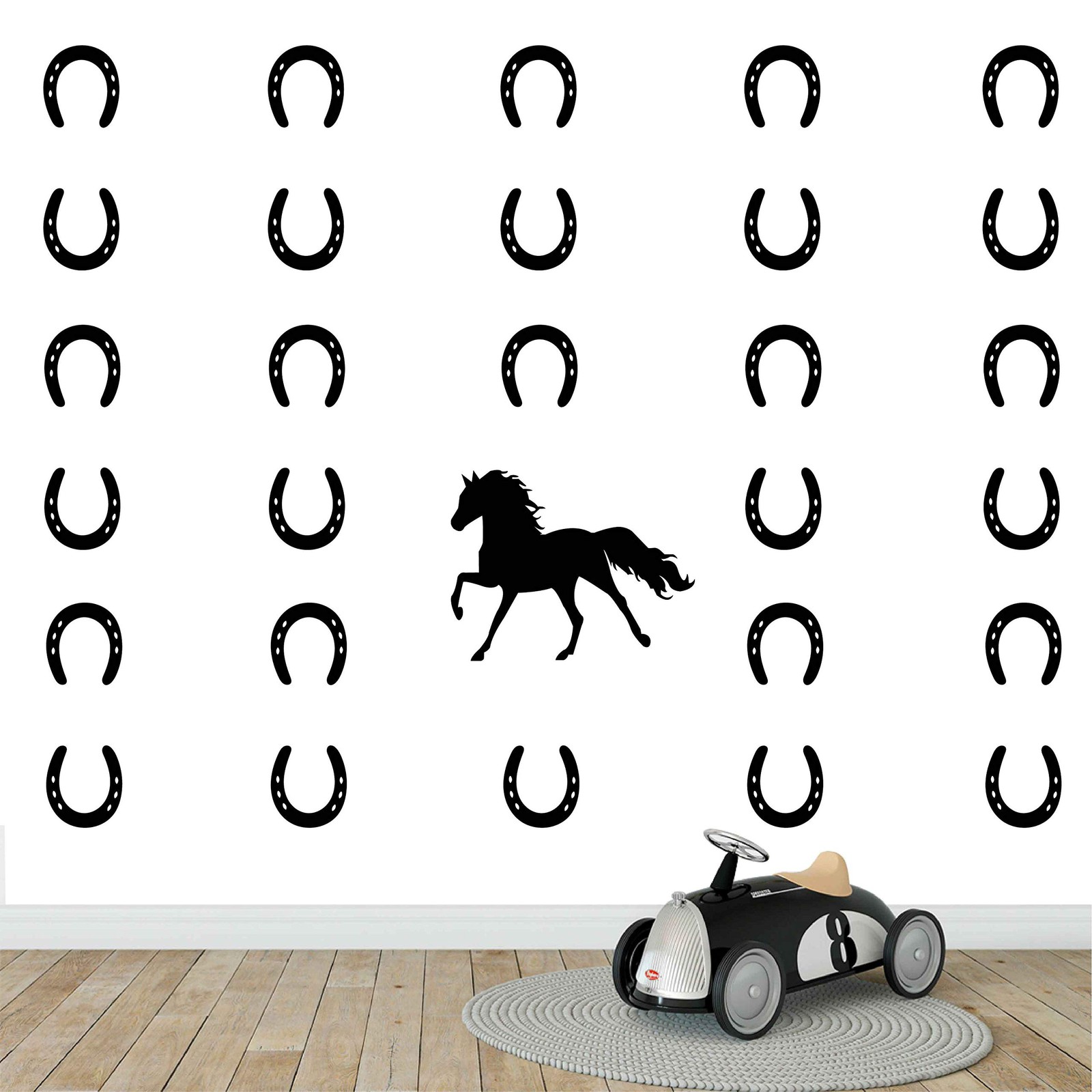DXLING Horse & Horseshoes Removable Wall Decor Stickers 24cm X 19cm, Black