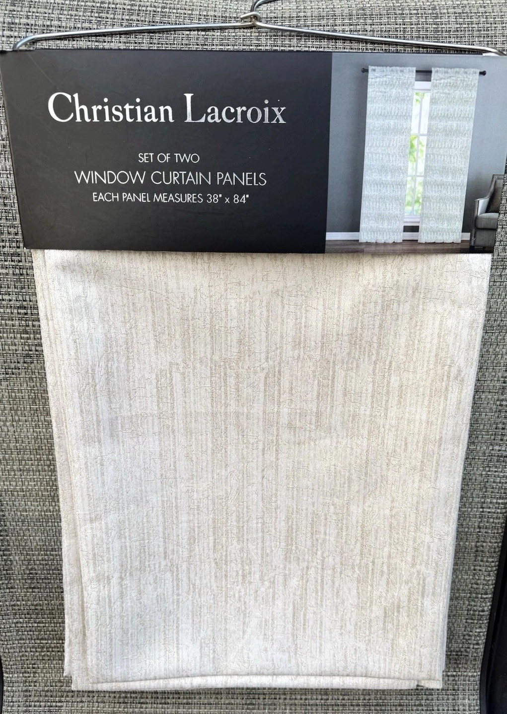 Christian Lacroix Cream Gold Jacquard Polyester Window Curtain Panels 2pc 38×84