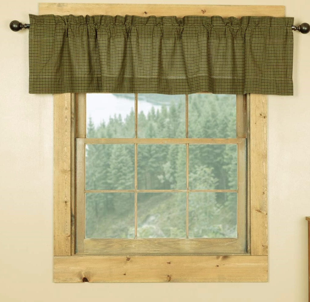 TEA CABIN 16×72 VALANCE : VHC PRIMITIVE COUNTRY MOSS GREEN PLAID WINDOW