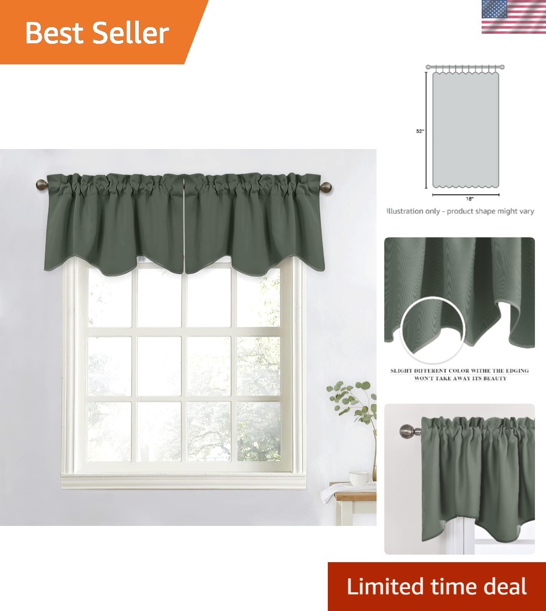 Elegant 52″ x 18″ Blackout Valance Curtain for Modern Kitchens & Living Rooms