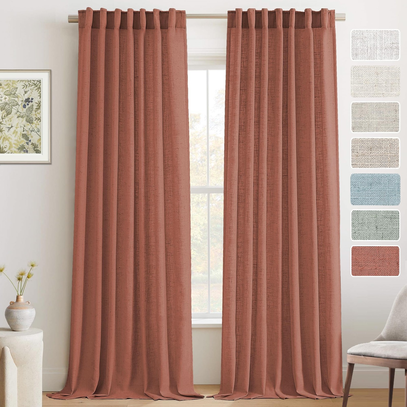 108 Inches Linen Curtains for Living Room Rust Colored Extra Long Semi Sheer …