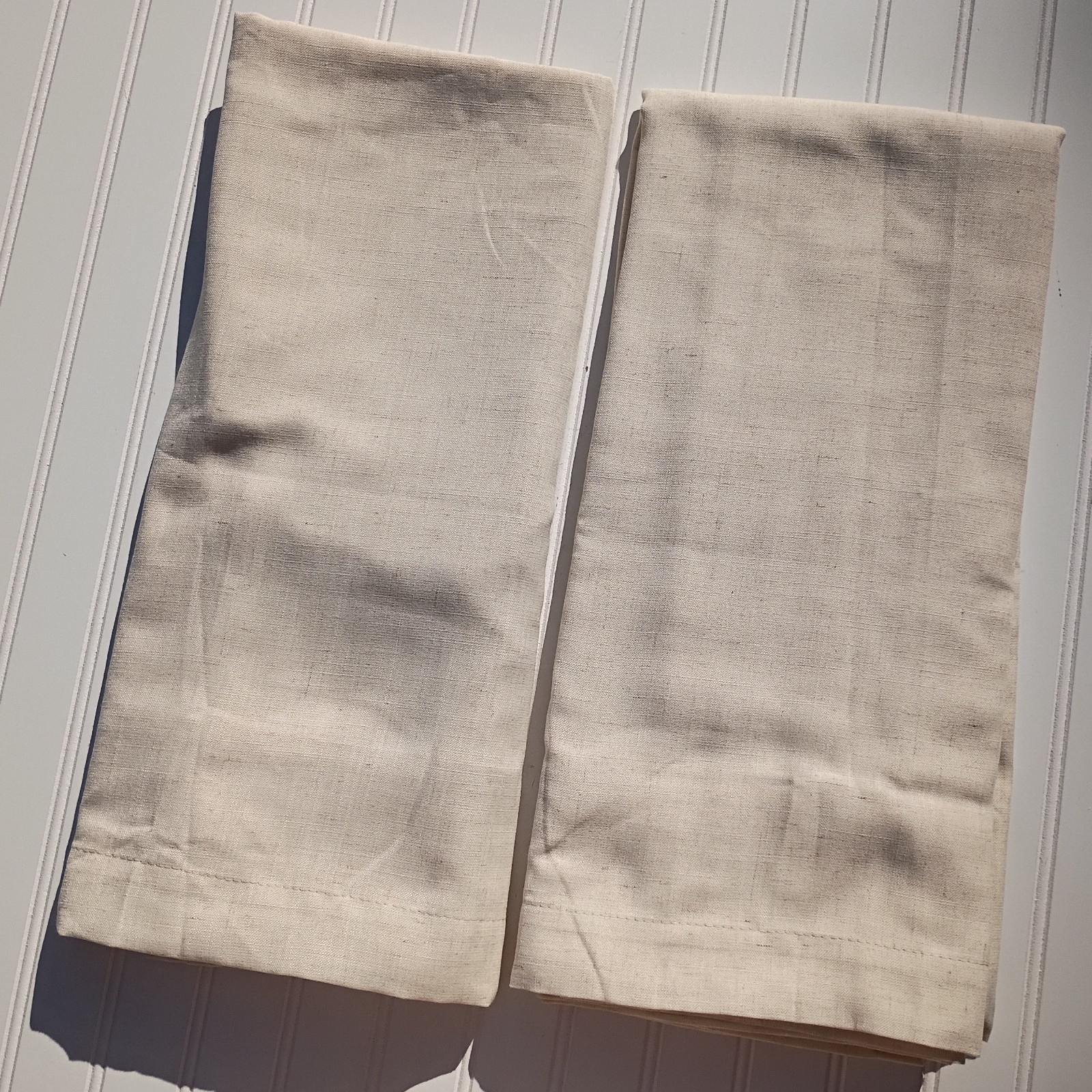 Pair of Linen Curtain Panels 53 x 84 Off White Beige Textured Curtains Set of 2