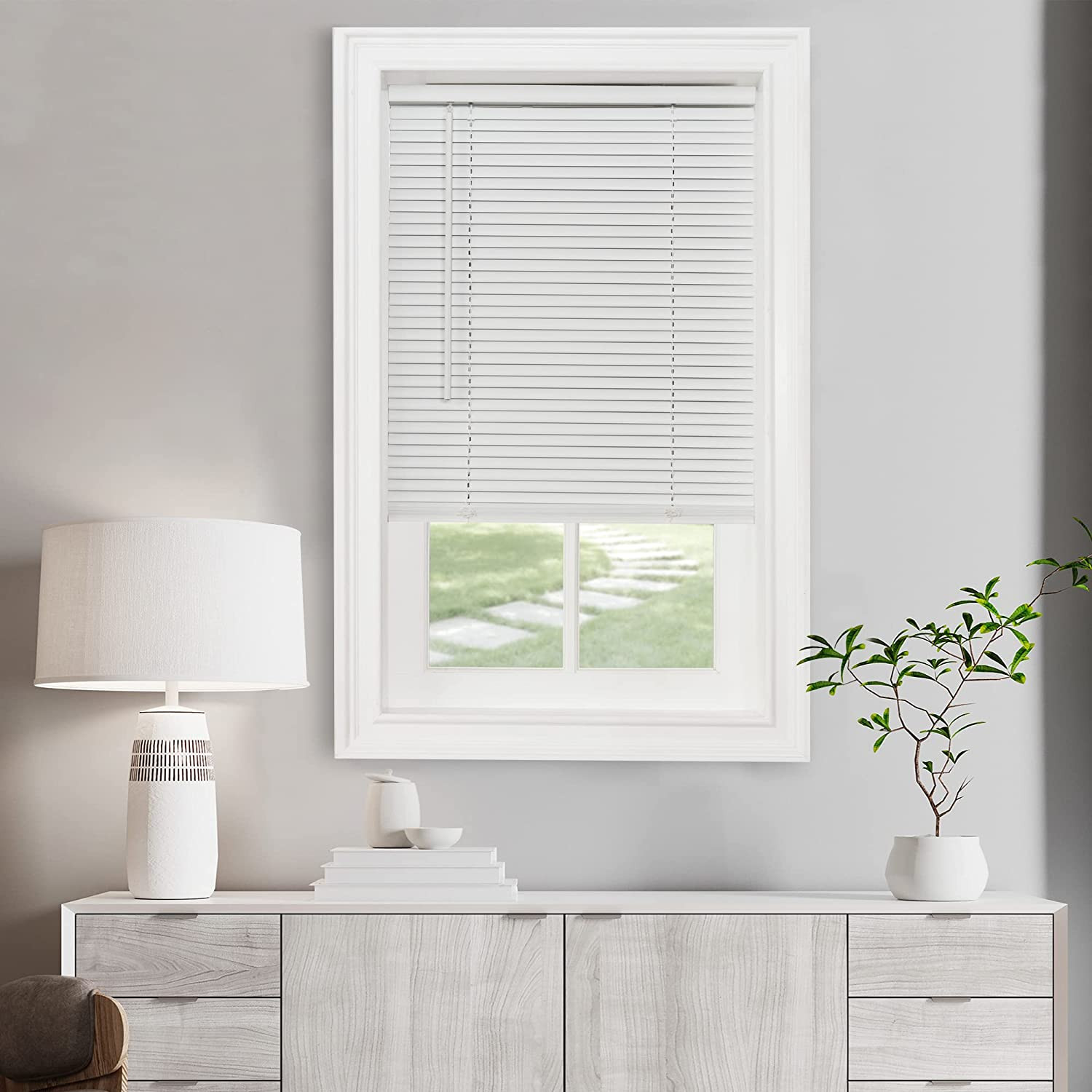 34″ x 64″ Cordless Light Filtering Mini Blinds – Pearl White Window Blinds