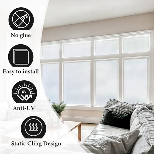 Window Privacy Film Natural Frosted Glass Window 17.4 x 78.7 in Pure Frosted