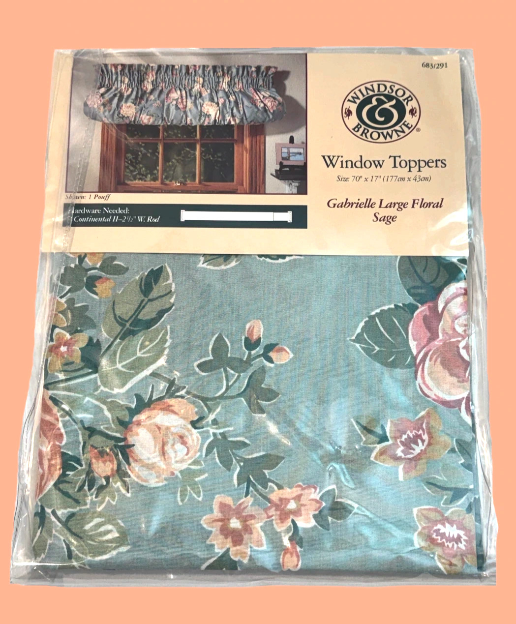 Windsor & Browne Pouff Valance Floral Green Peach Gabrielle 70″ x 17″ VTG 1994
