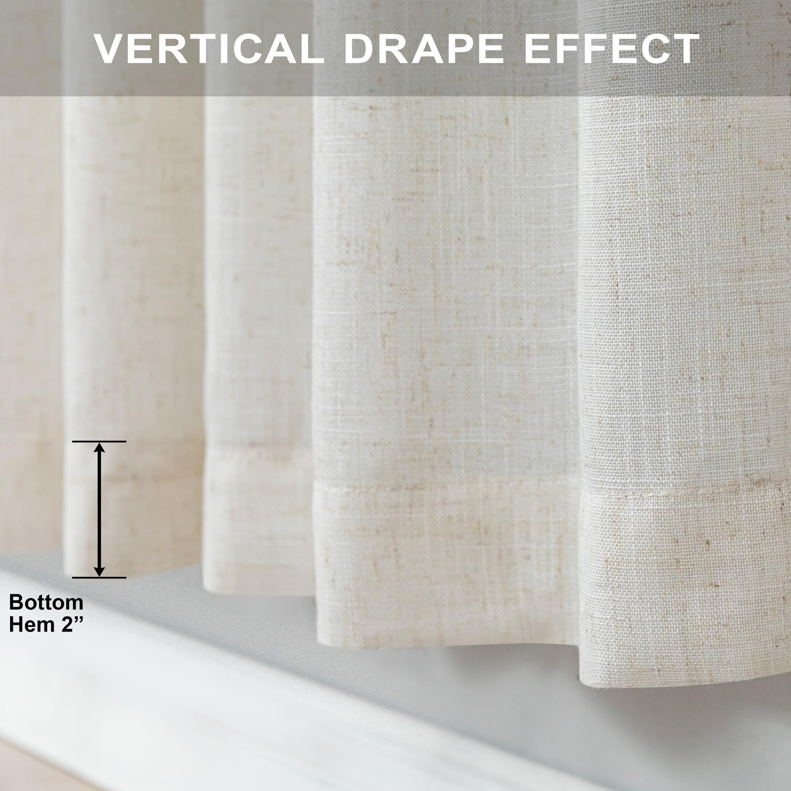 Natural Linen Back Tab Curtains 84 Inch Length for Living Room 2 Panel Pocket…