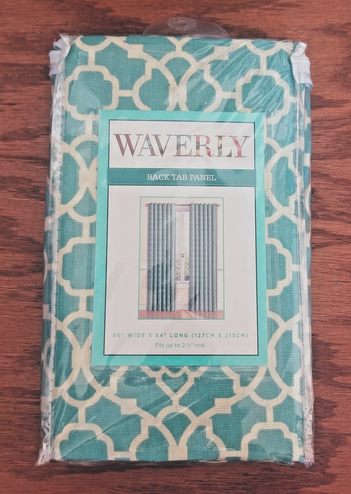 Waverly AQUA Lovely Lattice Back Tab Curtain Panels 84″ x 50″ RN105021 NEW (1)