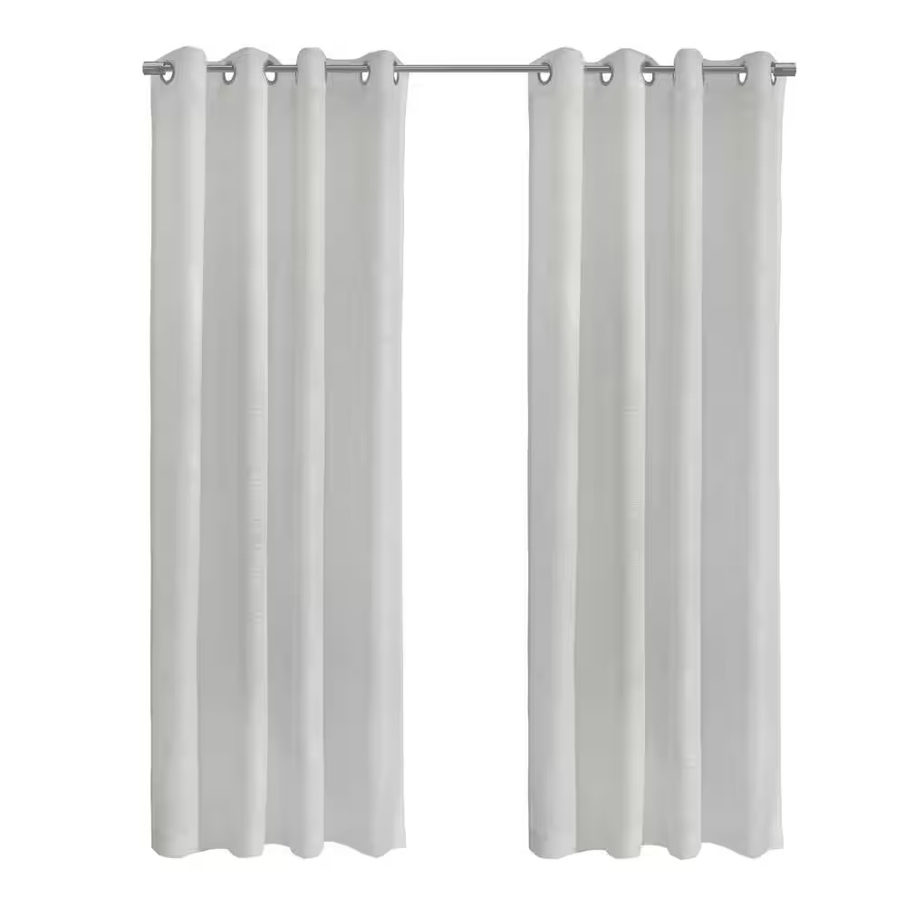 Boucle White Polyester Raised Slub Textured 52 In. W X 84 In. L Grommet Indoor S