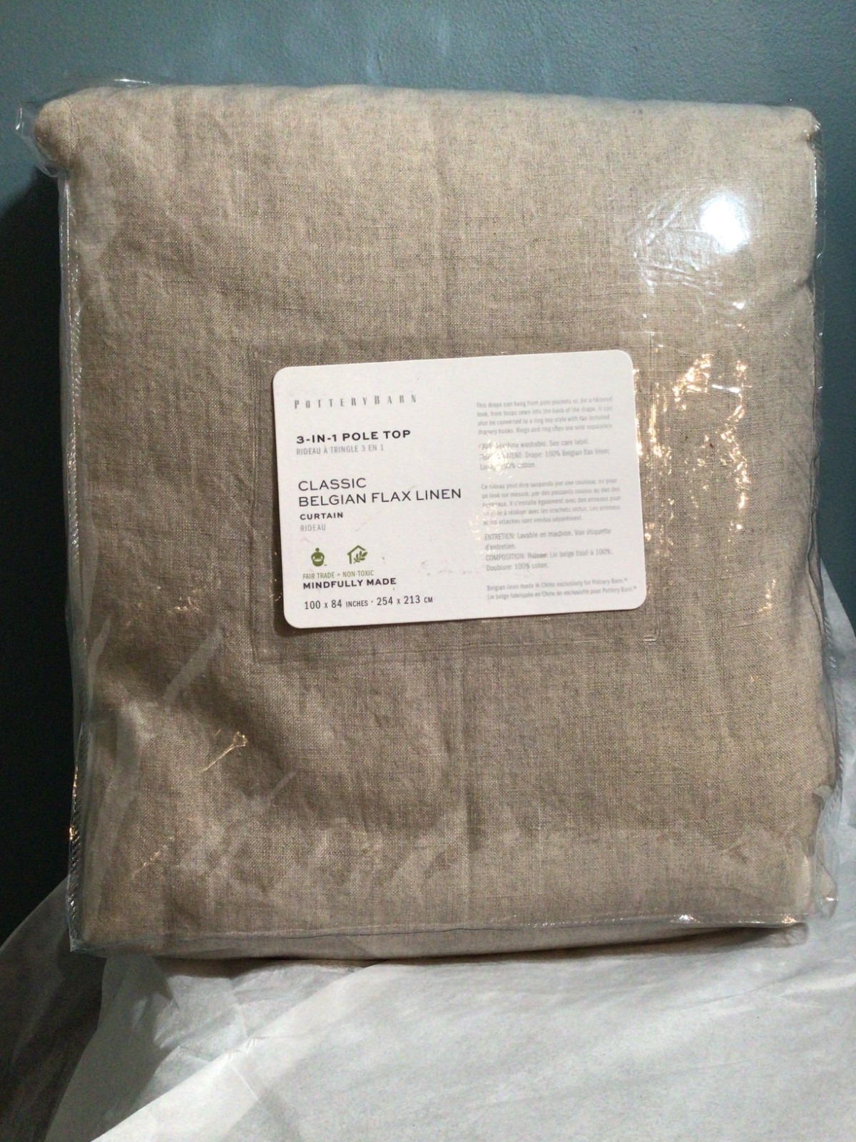 Pottery Barn Classic Belgian Flax Linen Curtain 100″ X 84″ Dark Flax One Panel
