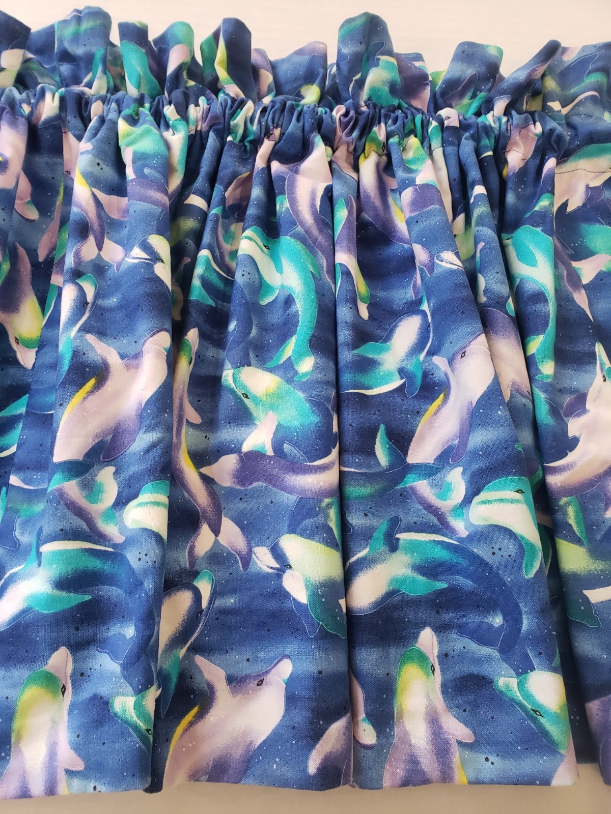 2 Vintage 1990’s Dolphin Window Valances 58.5×16″ Tropical Handmade Blue Purple