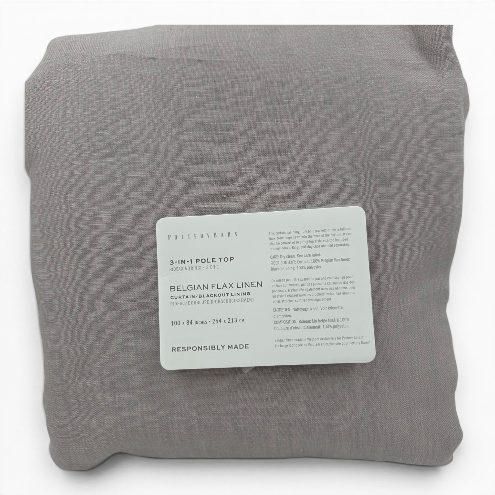 Pottery Barn Belgian Flax Linen Blackout Curtain Panel 100×84 Warm Gray New