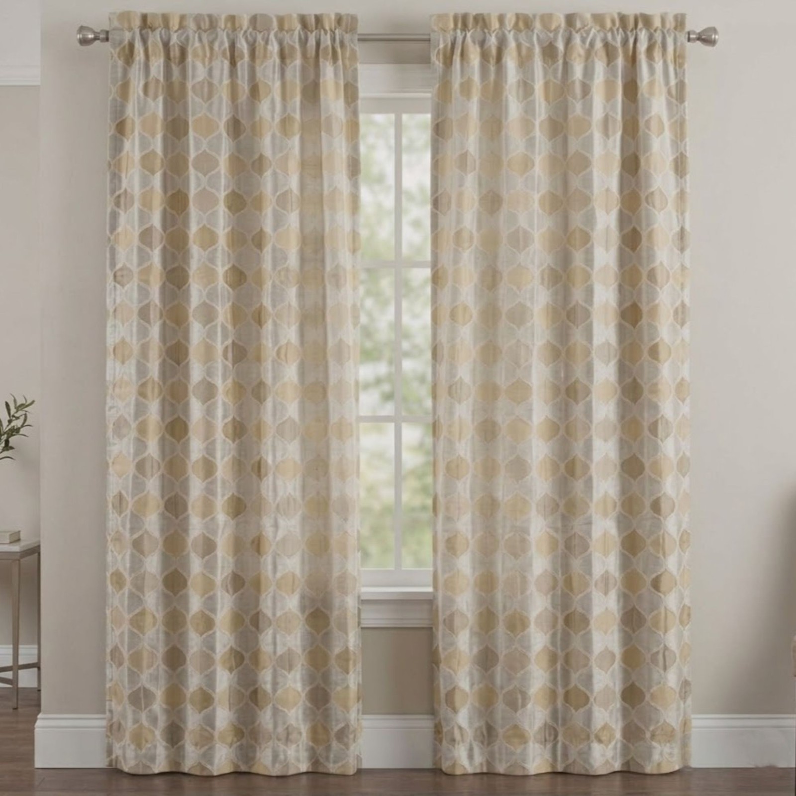 RICHLOOM Riga Curtains 51 x 96 Gold Silver Geometric Art Deco Hollywood Regency