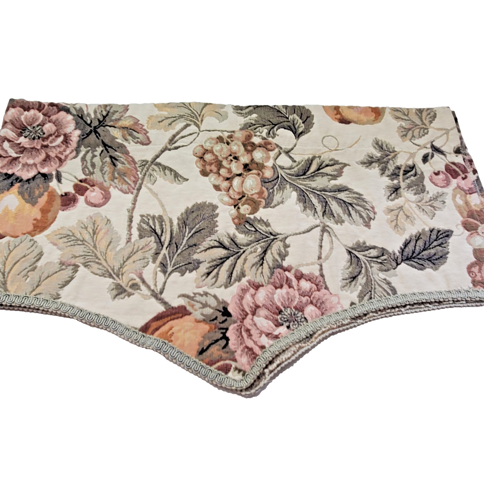 Jacquard Tapestry Valence Curtain 3″ Rod Pocket Fruit Design Sage Trim