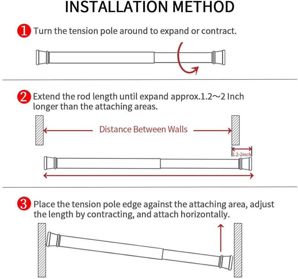 2Pcs Spring Tension Curtain Rod，28-43 Inches Adjustable Expandable Pressure Blac