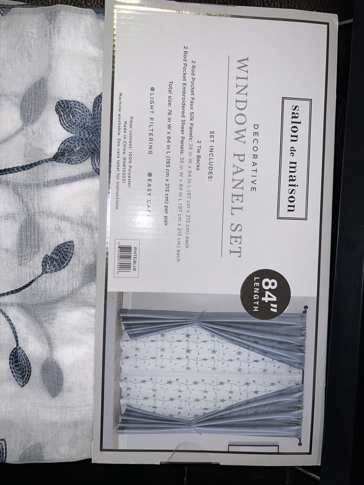 Salon de Maison Window Panel Set 84″ White Blue Zaire 6 Piece NEW