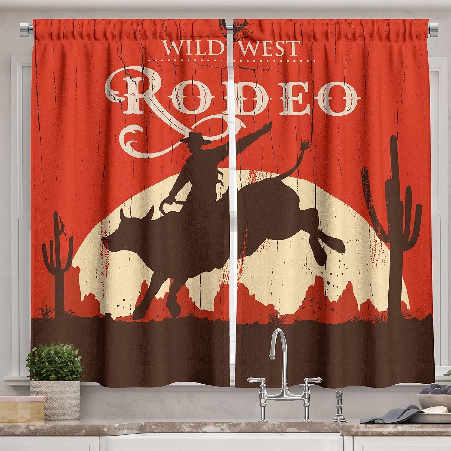 Rodeo 2 Panel Kitchen Curtain 55 W x 45 H – New In Package
