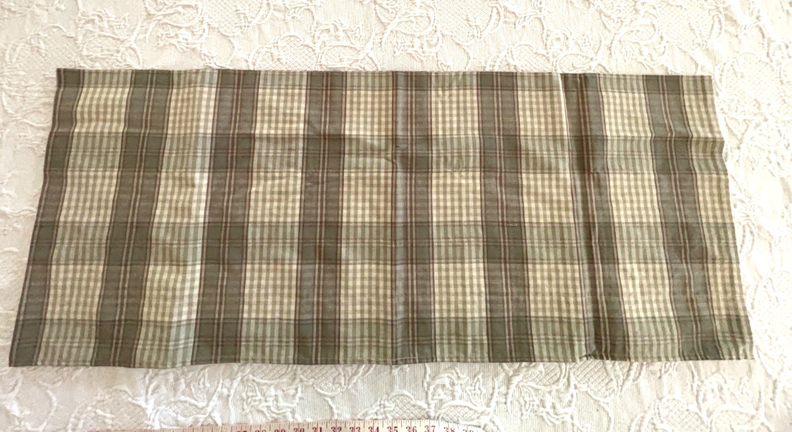 Waverly Country Valance Cream Green Plaid Rod Pocket 100% Cotton India 82″ x 17″
