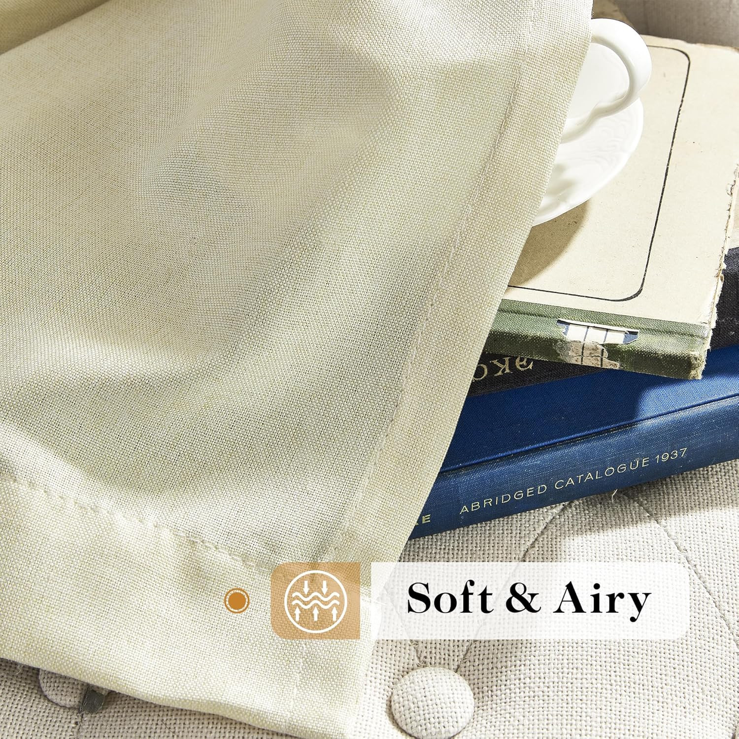 Cream Linen Curtains 72 Inch Length for Bedroom 2 Panels Back Tab Pocket Semi Pr