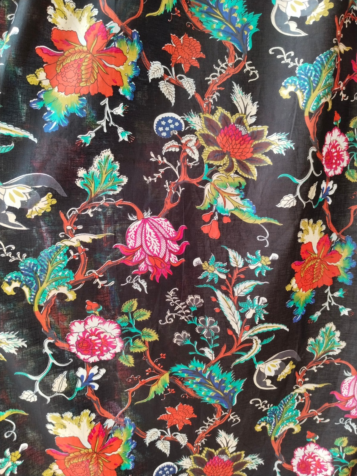 Black Floral Cotton Curtains – Semi Sheer – Handcrafted – 2 Panel Set forAnyroom