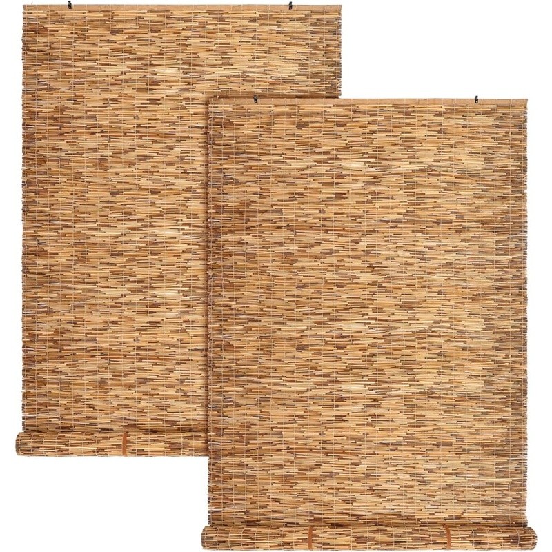 Outdoor Reed Roller Blinds Two Pack Light Control Easy Install Privacy Shades US