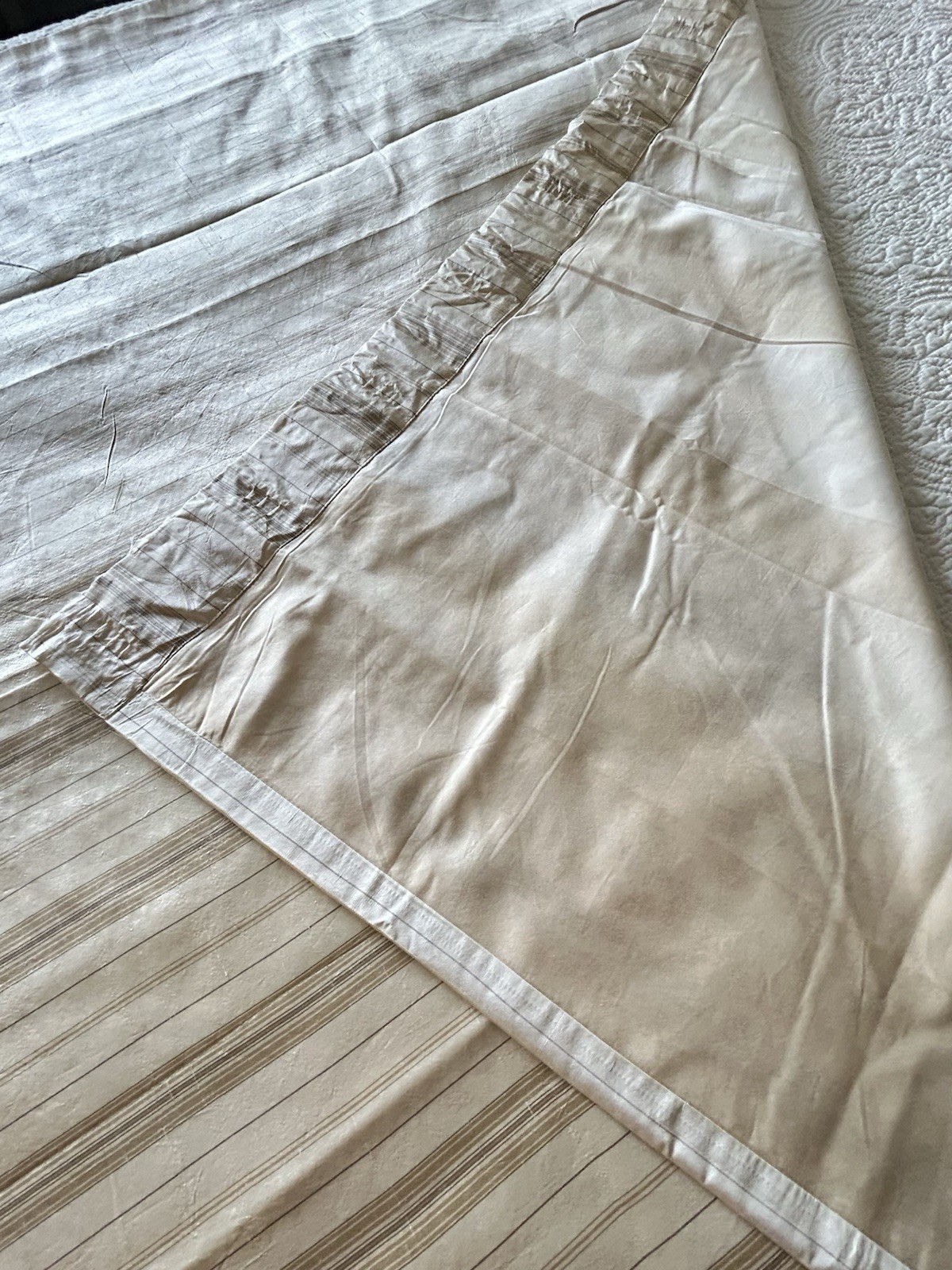 Pottery Barn Silk Drapery Curtain Panels Pair 50×84 Lined Neutral Colors Stripes