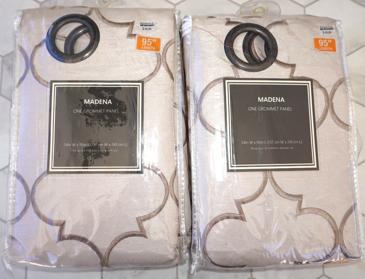 Bedbath & Beyond Set of 2 Madena 54″x 95″ Ivory-Beige Embroidered Grommet Panels