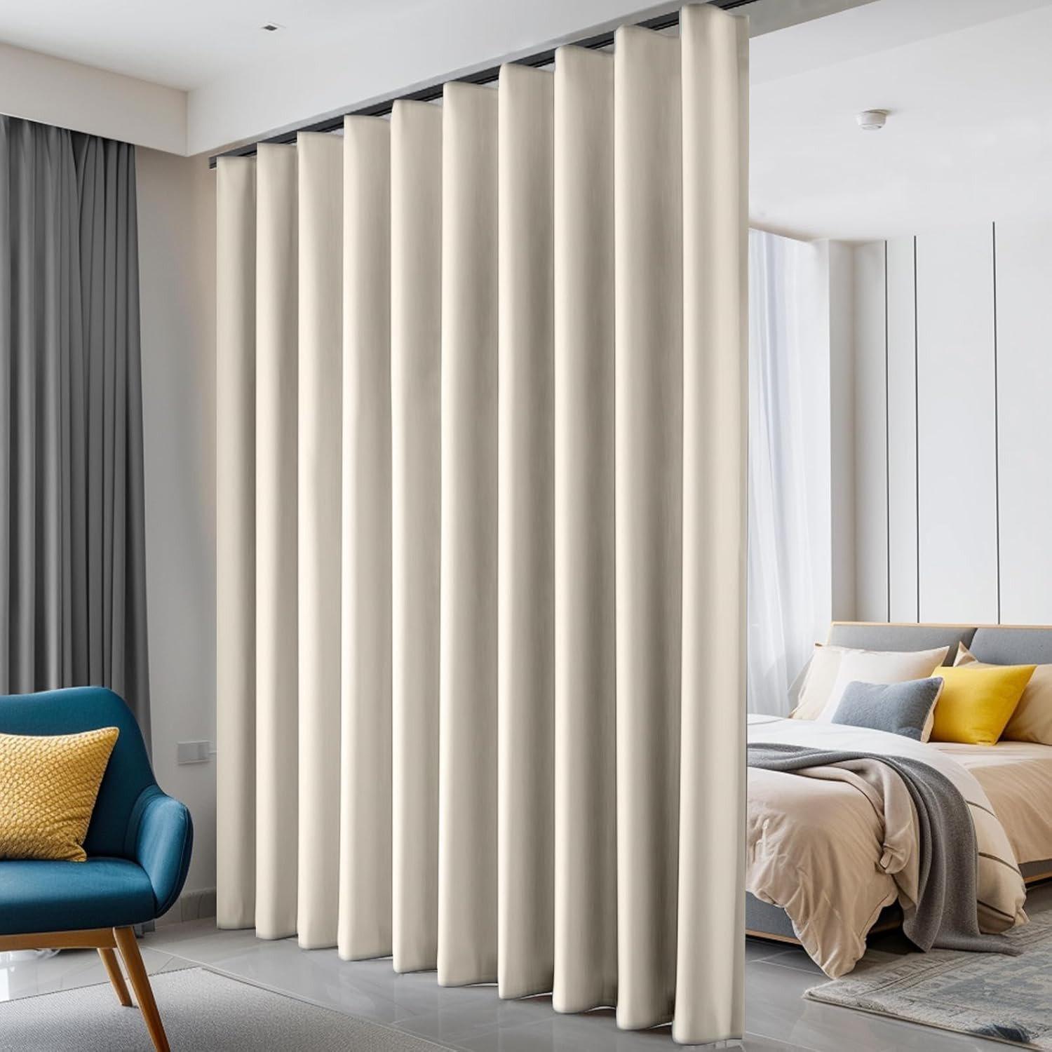 Room Divider Curtains, Blackout Ceiling Track Curtains with Hook Sound Proof Flo