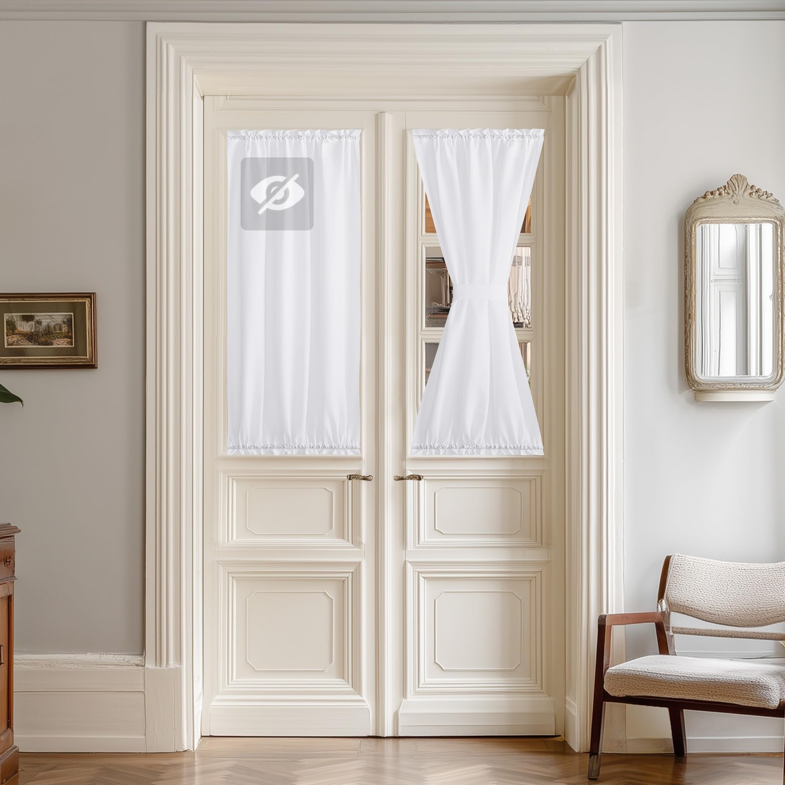 Non-See-Through Sheer Door Curtains for Front 26″W x 40″L (Pack of 1) White