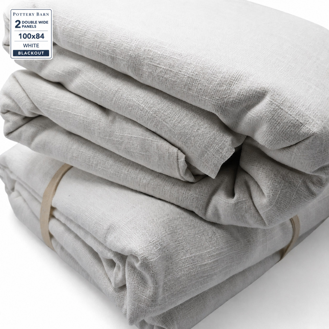 Pottery Barn Emery Curtains 100×84 White Doublewide Set 2 Linen Cotton Blackout
