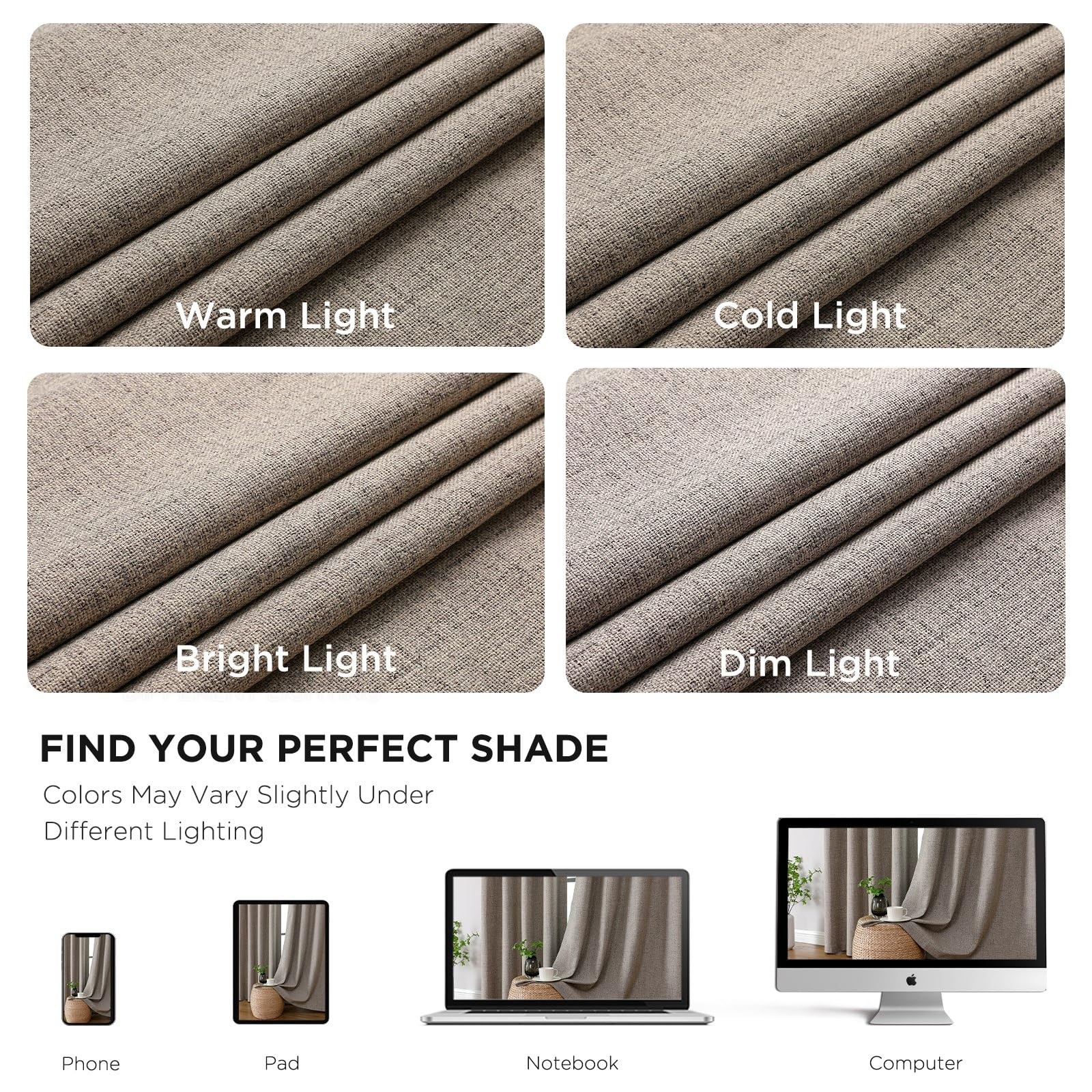 100% Blackout Curtains for Bedroom 84 inches Length 2 Panels Set,Linen Textured