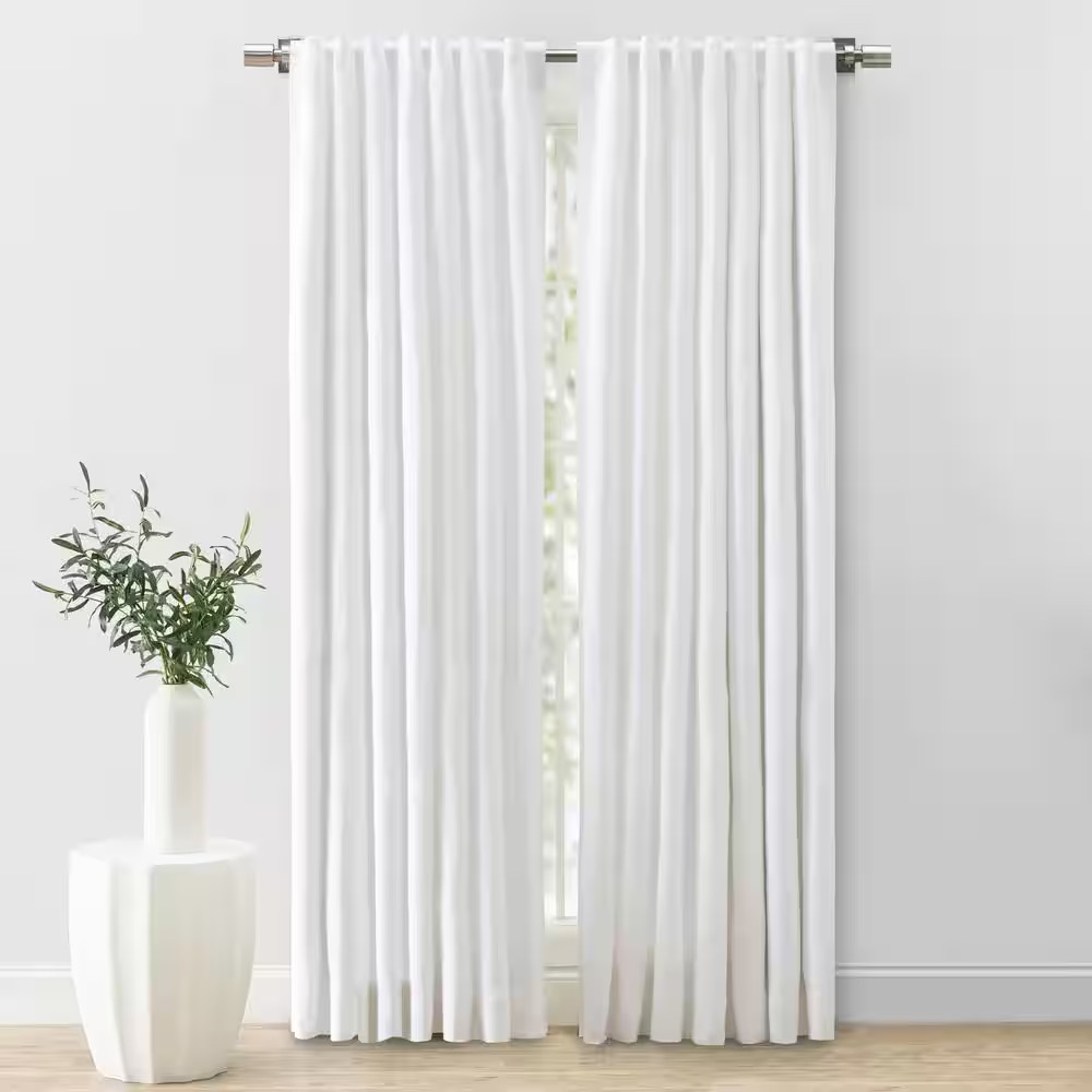 Herringbone White Solid 48 In. W X 63 In. Room Darkening Single Panel Rod Pocket
