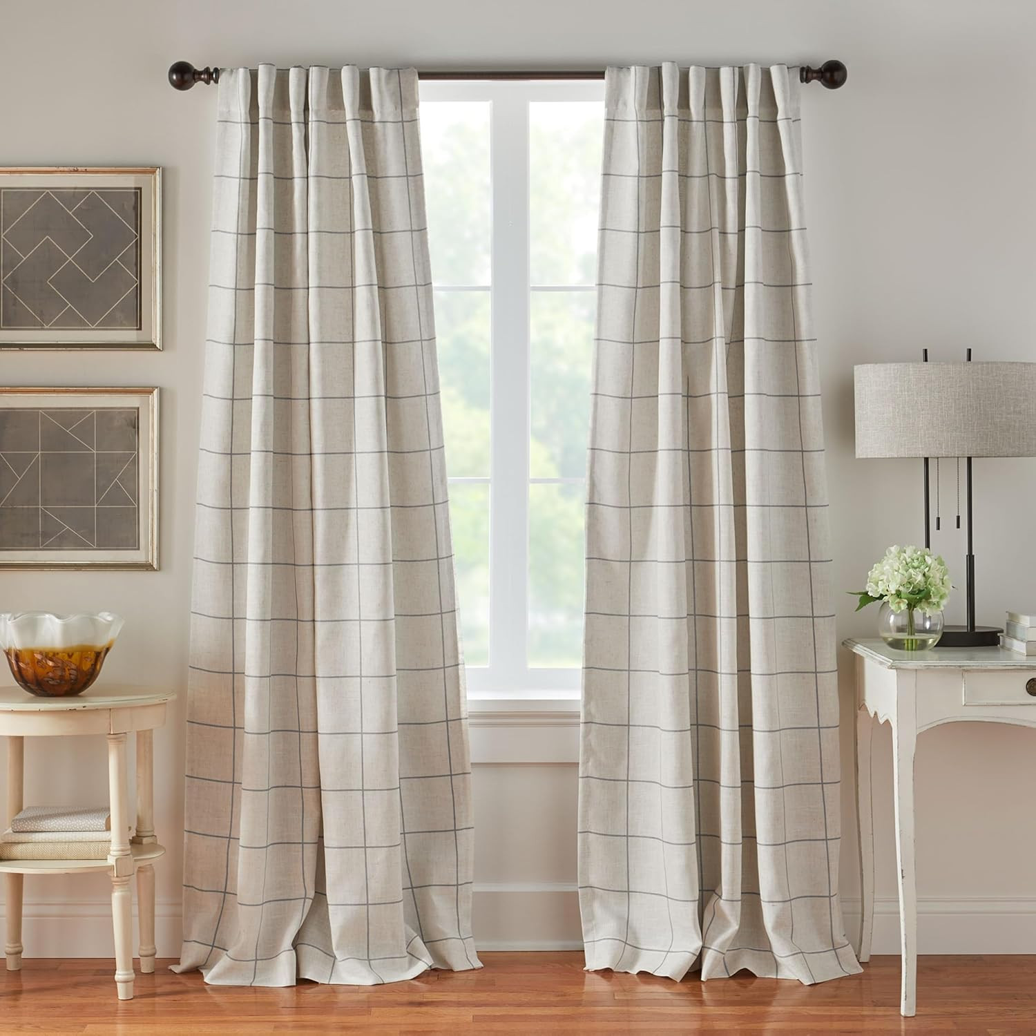 Home Fashions Brighton Windowpane Plaid Blackout Window Curtain, Living Room and