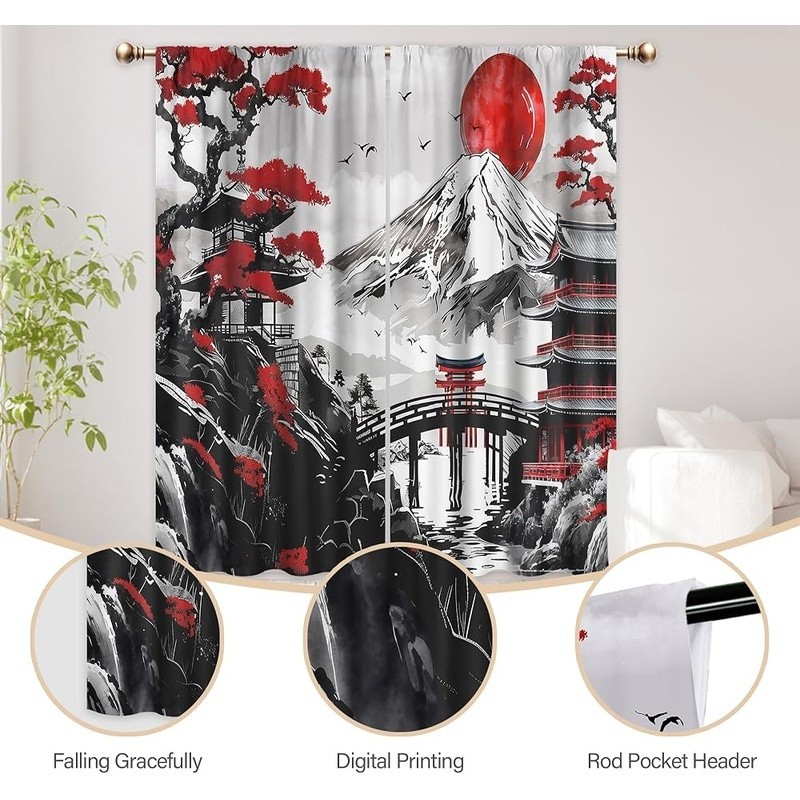 Energy Efficient Black Red Curtain Panels Soft Polyester Privacy Decor New
