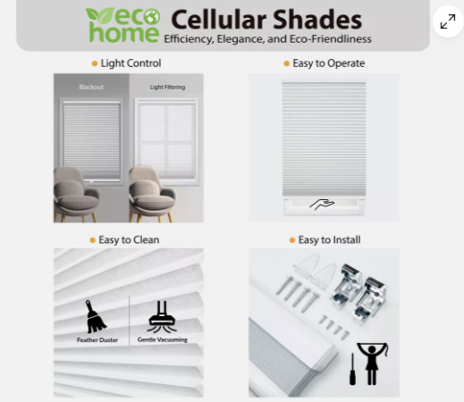 NEW Mainstays Cordless Polyester Blackout Cellular Shade, White, 47″ x 72″