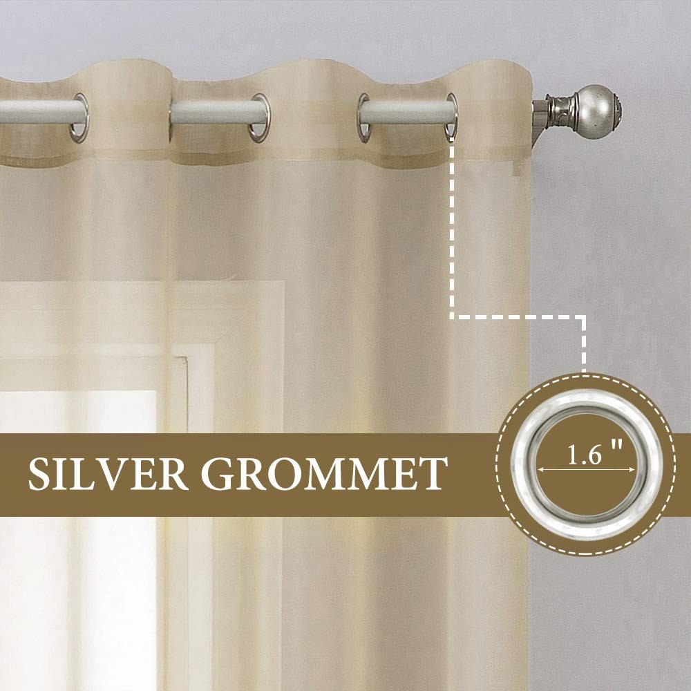 MIULEE 2 Panels Solid Color Beige Sheer Curtains Elegant Grommet Window Voile…
