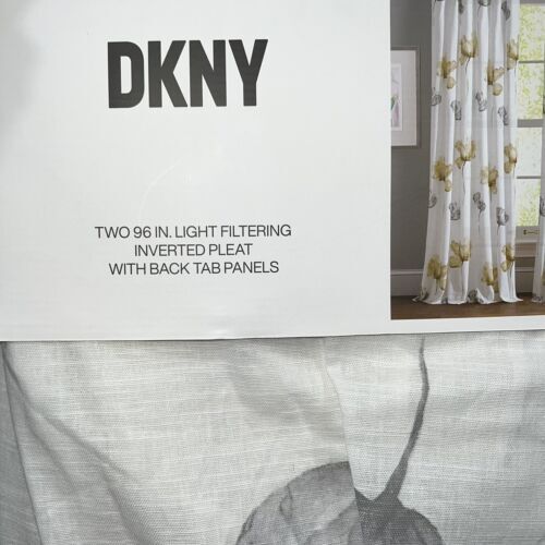 DKNY 32 x 96 City Bloom Inverted Pleat Cotton White Yellow Gray Flowers Curtains