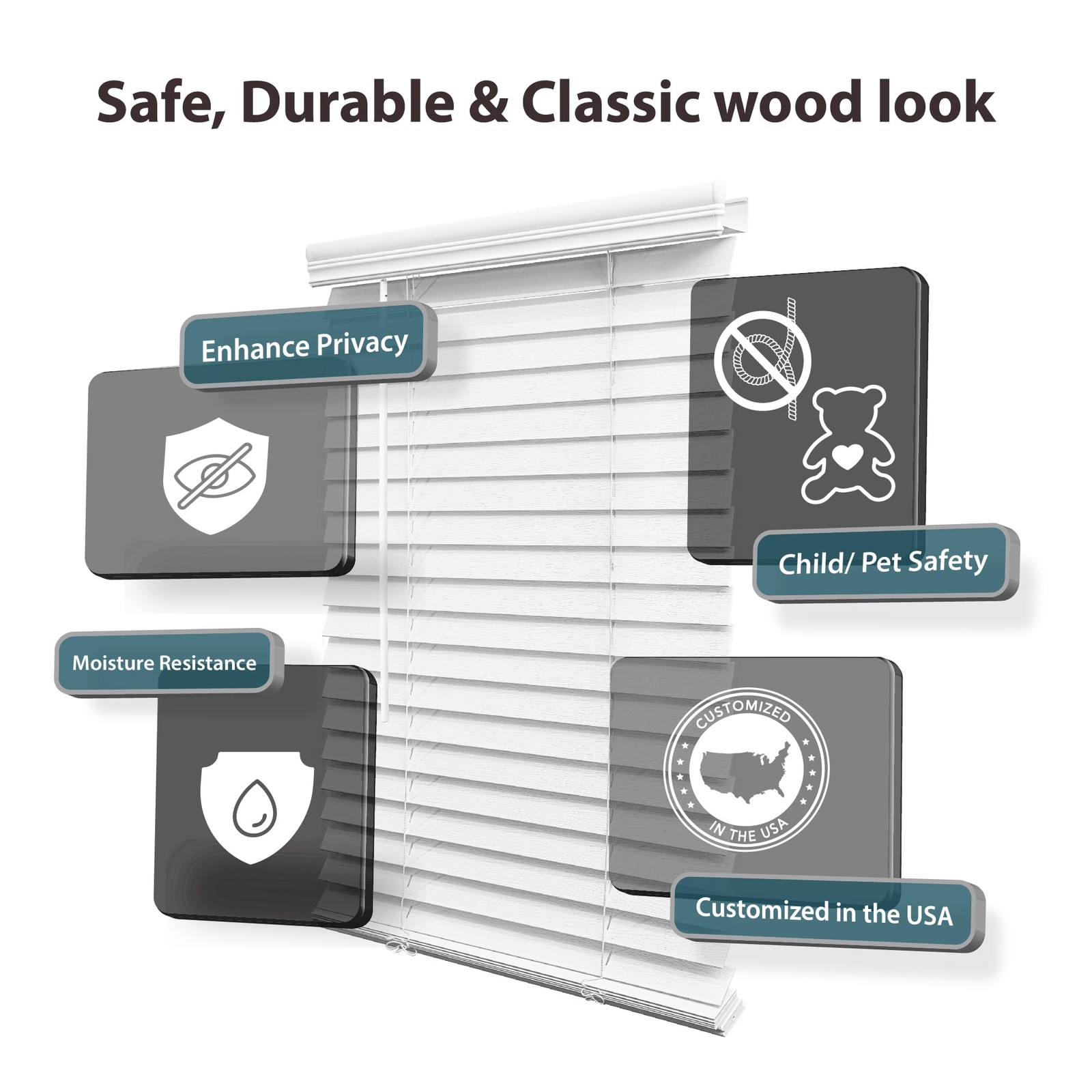 2″ Faux Wood Blind, 48″ W x 72″ H, White