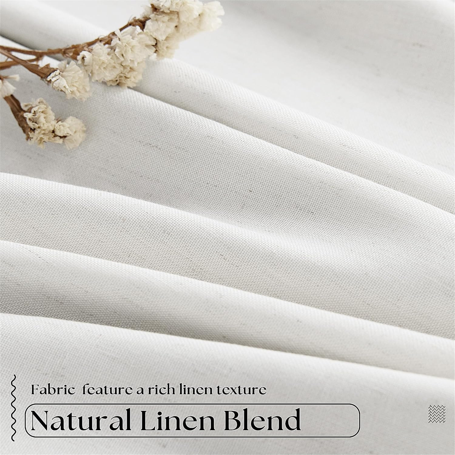Ivory Blackout Linen Curtains 45″ Pinch Pleat for Small Windows, UV Blocking