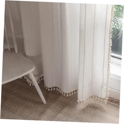 Boho Curtains Semi-Blackout 84 Inch 2 Panels for 52″W x 84″L (Pack of 2) White